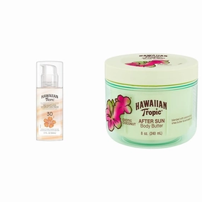 Hawaiian Tropic Weightless Hydration Lotion Sunscreen for Face SPF 30, 1.7oz | Travel Size Sunscreen & After Sun Body Butter with Coconut Oil, 8oz | After Sun Lotion