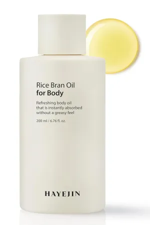 HAYEJIN Hydrating Rice Bran Body Oil - Gluten Free w/Hypoallergenic Formula Essential Oil Body Oil Massage Korean Moisturizer - Body Skin Care Products for Dry & Sensitive Skin (200 ml, 6.76 fl oz)