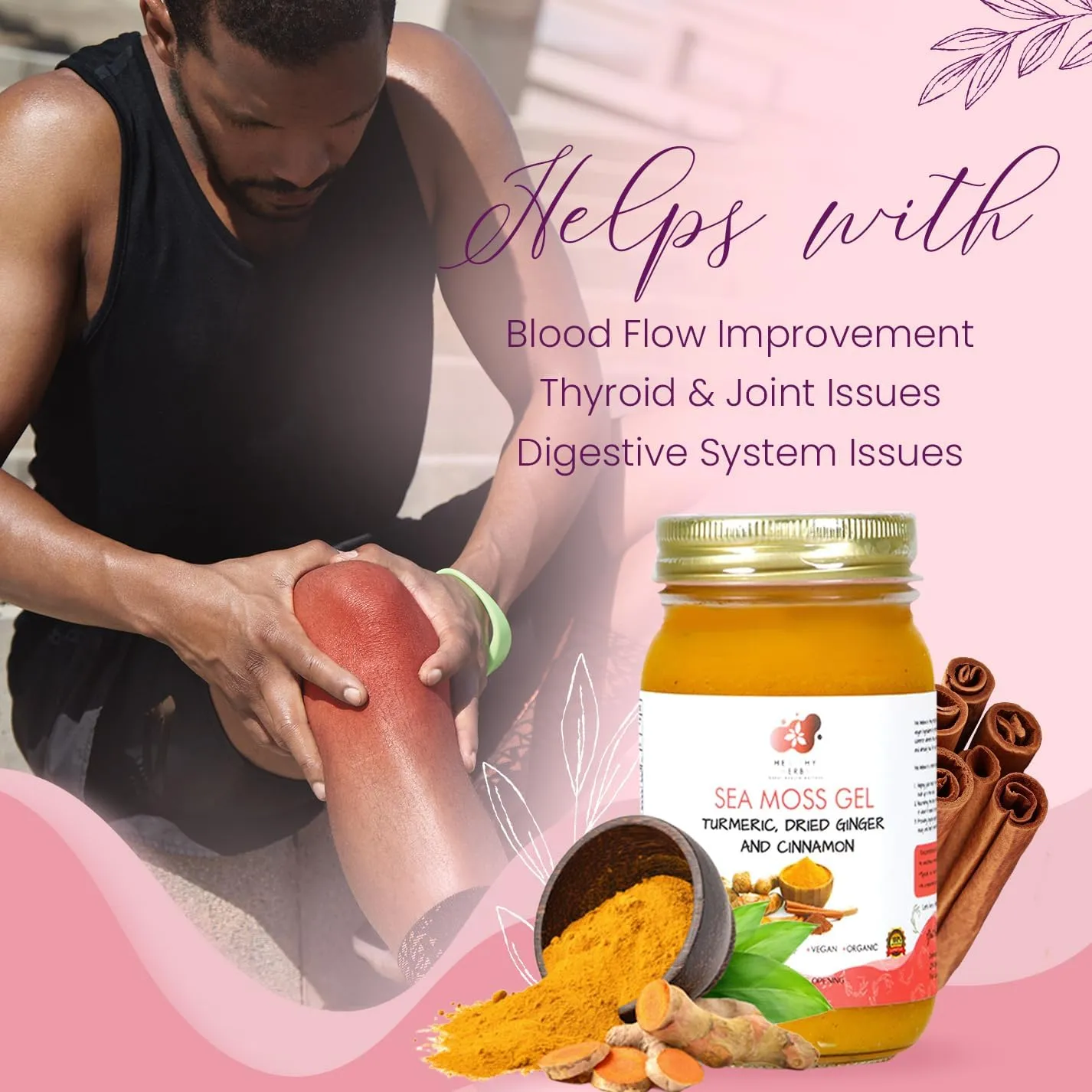 Healthy Herbs Sea Moss Gel (Turmeric) Wildcrafted from Jamaican St Lucia Gold Seamoss | Wild-Harvested Superfood With Over 90 Essential Vitamins & Minerals | Vegan, Non-GMO, US-Made (16 oz.)