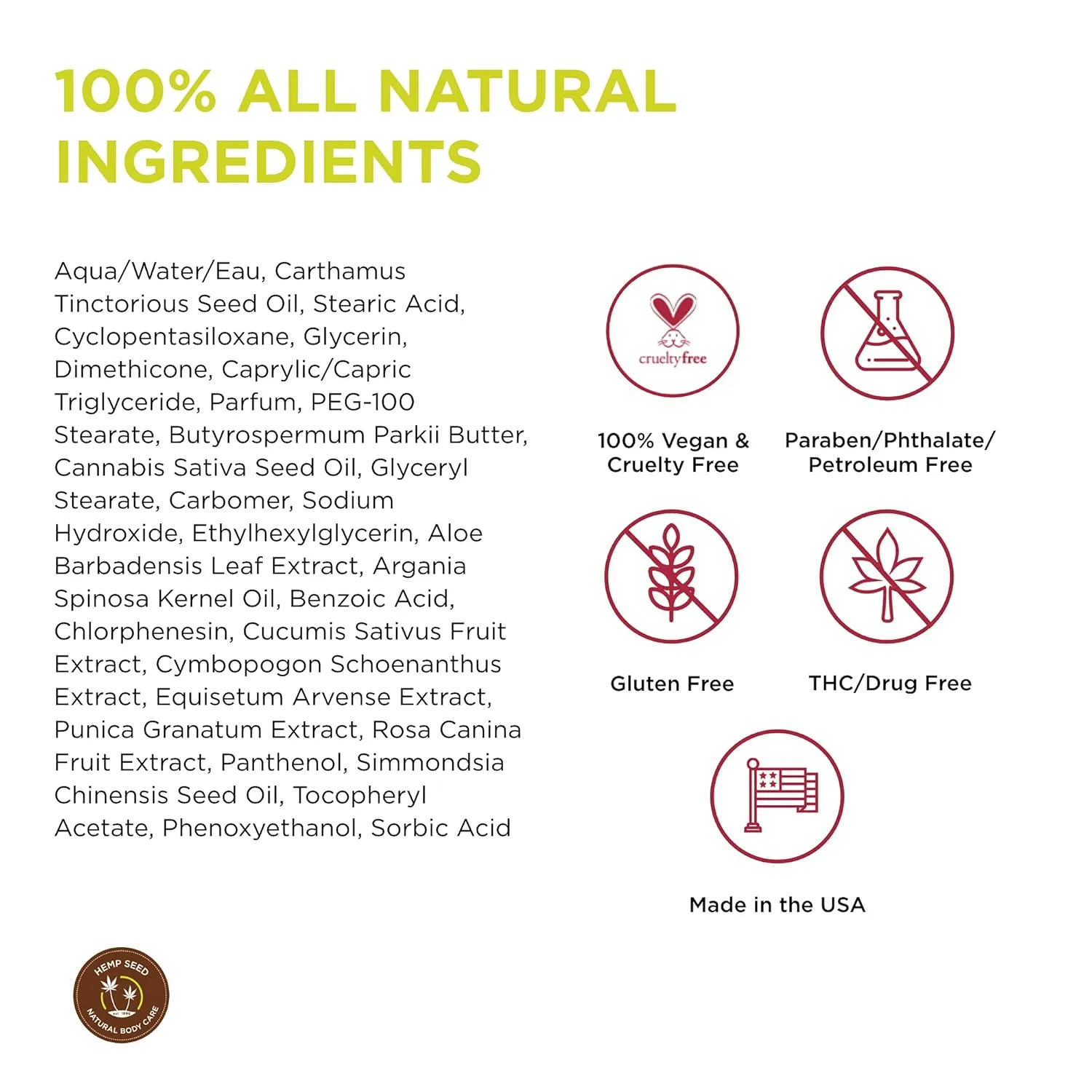 Hemp Seed Skin Butter - 8 oz. - Total Body Moisturizer - Hemp Seed Oil, Jojoba Oil, Shea Butter - Vegan & Cruelty Free