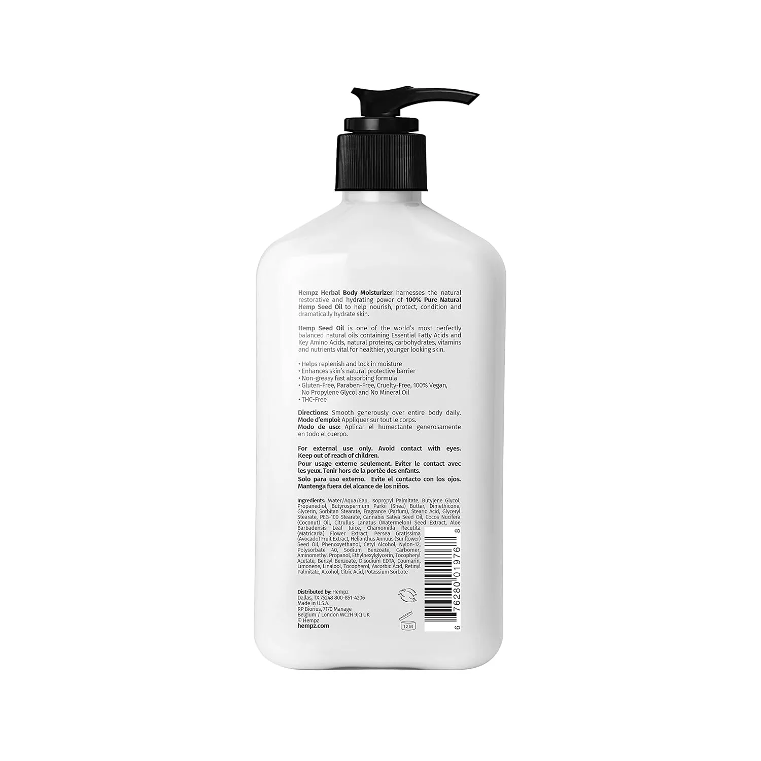 Hempz Body Lotion - Fresh Coconut & Watermelon Daily Moisturizing Cream, Shea Butter Body Moisturizer - Skin Care Products, Hemp Seed Oil - Large