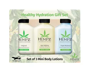 Hempz Healthy Hydration Triple Moisture, Age Defying, & Original (2.25 Oz, 3-Pack) Body Moisturizing Lotion Gift Set – Mini Scented Travel Cream Skin Care for Women & Men, Made with Shea Butter