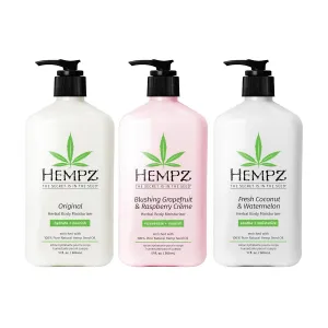 Hempz Original Herbal Body Moisturizer   Fresh Coconut & Watermelon Moisturizer   Blushing Grapefruit & Raspberry Crème Herbal Body Moisturizer, 17 Fl Oz, 3 Pack Bundle – Vitamin Infused Lotion