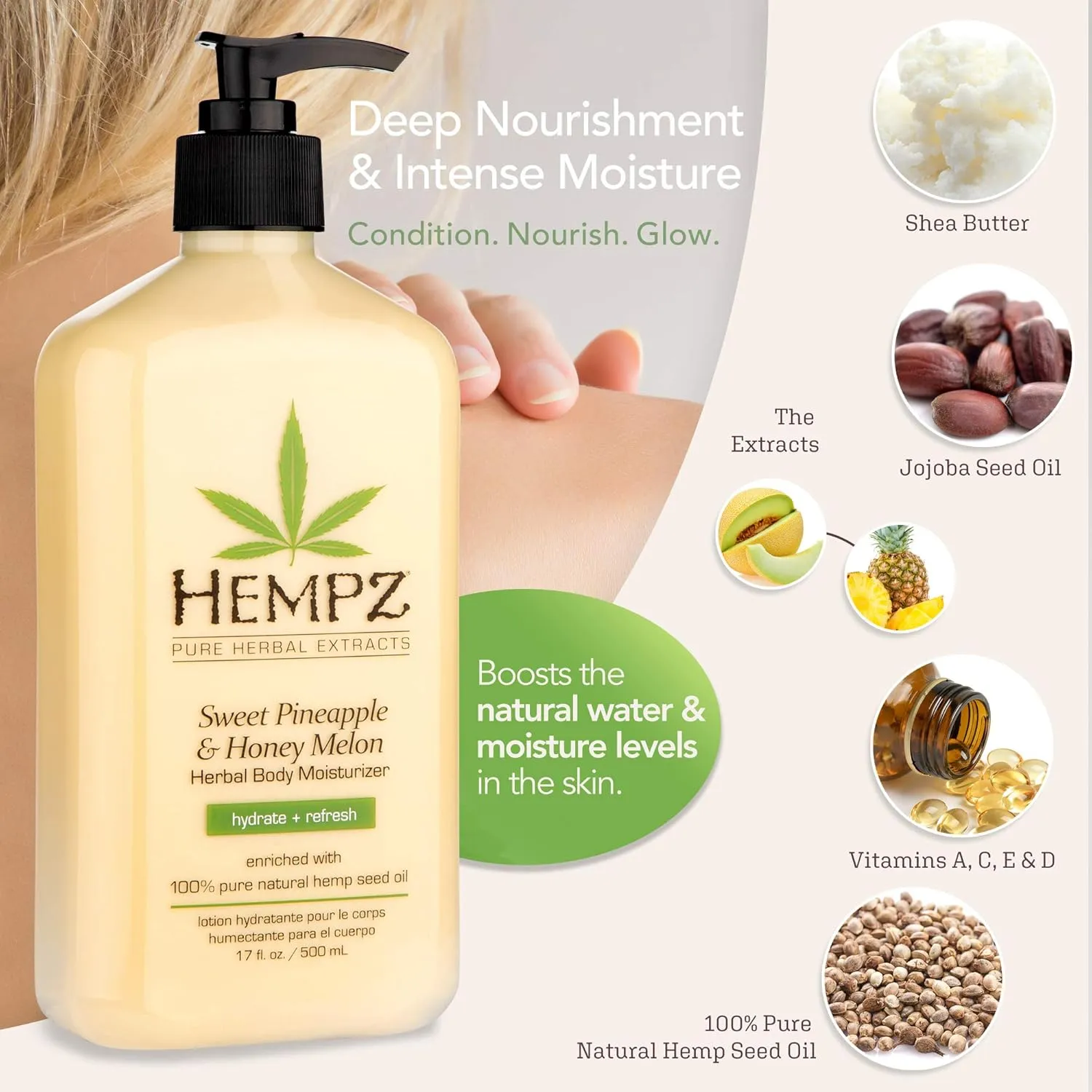 Hempz Sweet Pineapple & Honey Melon Moisturizing Skin Lotion, Body Moisturizer with Jojoba, Natural Extracts, Vitamin A and E, 17 oz, 2 Pack Bundle