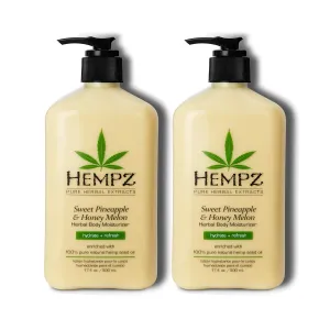Hempz Sweet Pineapple & Honey Melon Moisturizing Skin Lotion, Body Moisturizer with Jojoba, Natural Extracts, Vitamin A and E, 17 oz, 2 Pack Bundle
