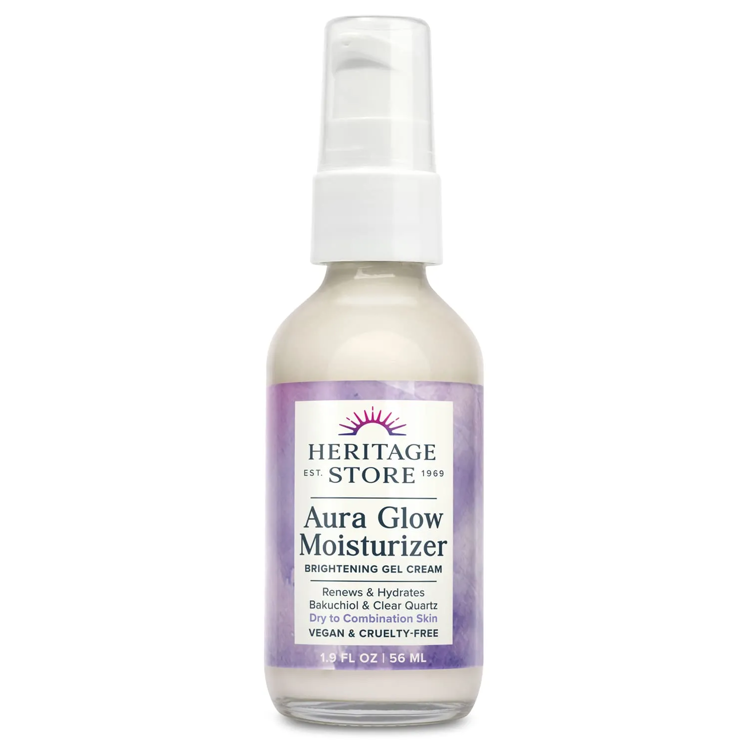 HERITAGE STORE Aura Glow Face Moisturizer for Dry Combination Skin - Gel Facial Moisturizer Brightens, Firms Skins Appearance, Adds Radiance w/Bakuchiol, Clear Quartz, Vegan, 60-Day Guarantee, 1.9oz