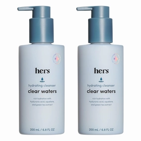 hers Clear Waters Hydrating Cleanser, 2 Pack - Skin Barrier-Protecting, Low-Foaming Facial Cleanser with Squalane, Hyaluronic Acid & Green Tea - Hydrating Face Wash for All Skin Types - 2 x 6.8 fl oz
