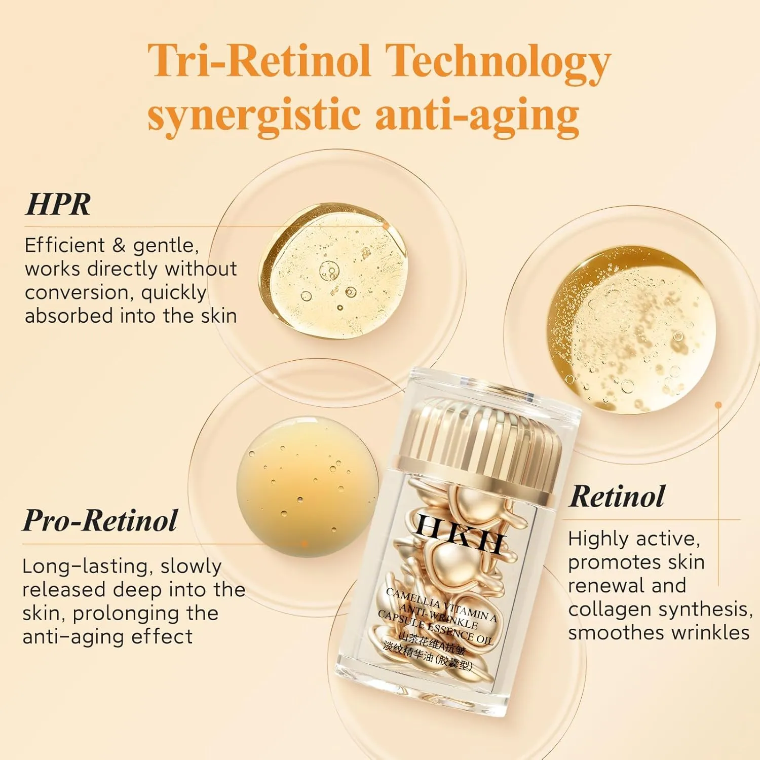 HKH Retinol   HPR Serum for Face - Anti-Aging Wrinkle Night Retinol Capsules, Peptide Serum for Women, Reduce Fine Lines, Tighten Sagging Skin, Fragrance-Free, Alcohol-Free & Non-Greas