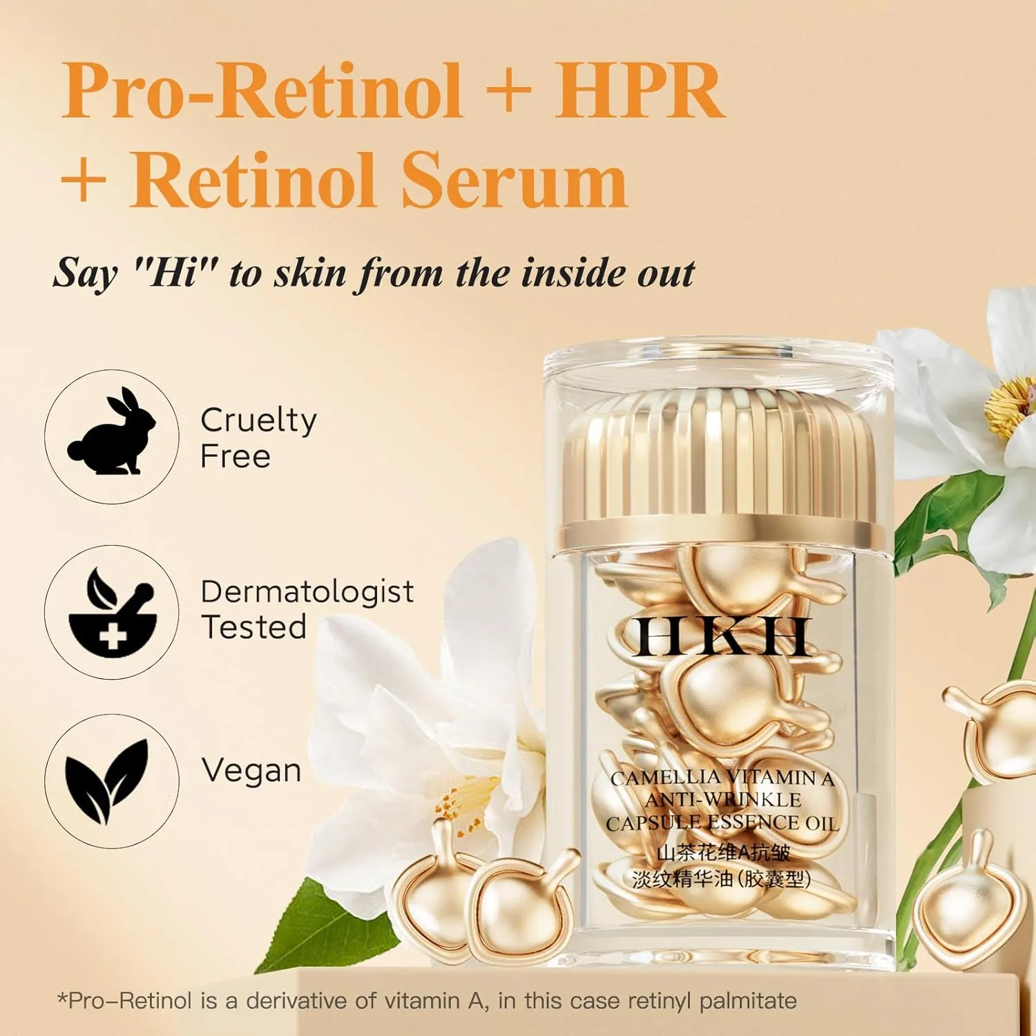 HKH Retinol   HPR Serum for Face - Anti-Aging Wrinkle Night Retinol Capsules, Peptide Serum for Women, Reduce Fine Lines, Tighten Sagging Skin, Fragrance-Free, Alcohol-Free & Non-Greas