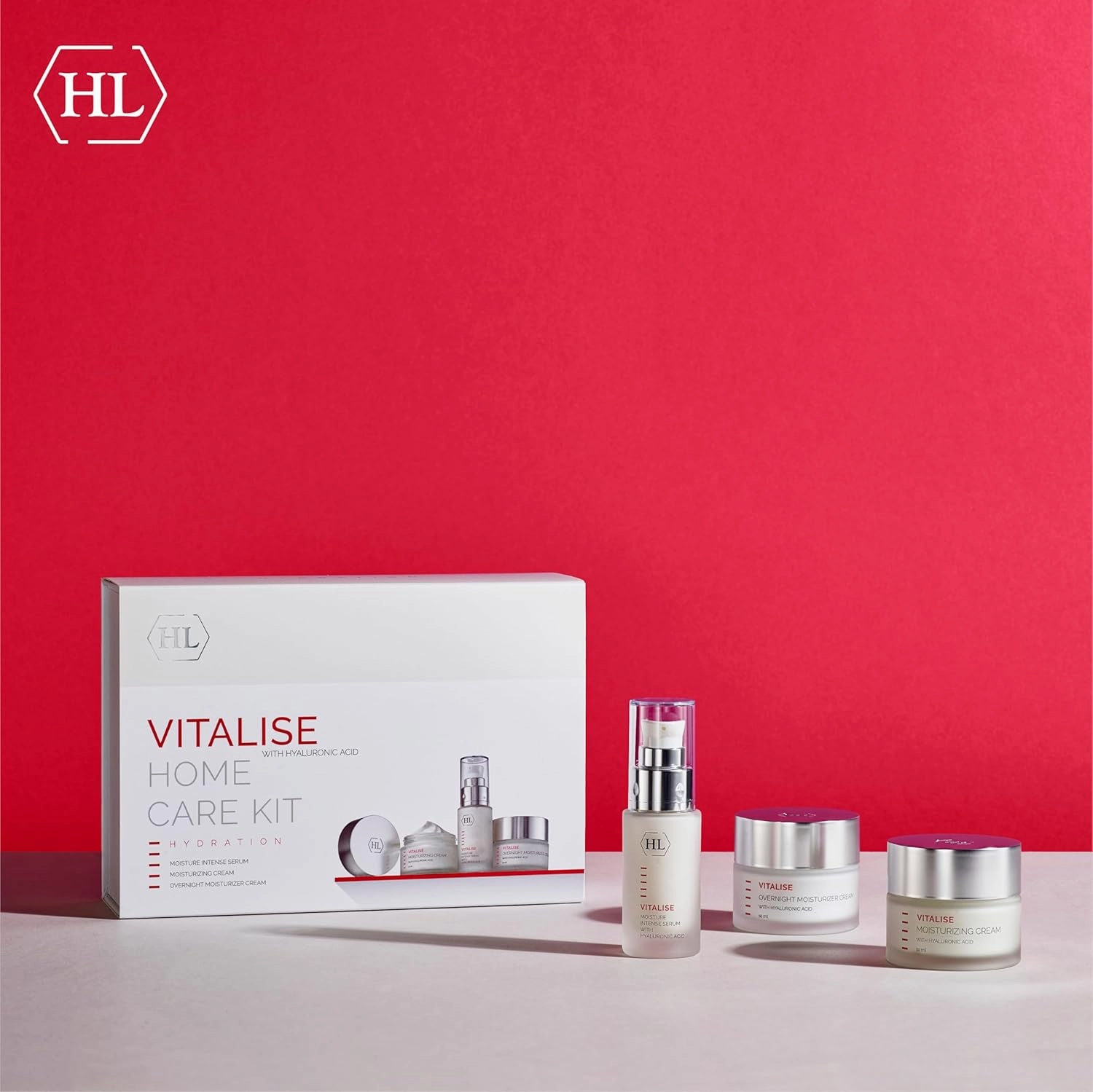 HL Holy Land Cosmetics Vitalise Anti Aging Home Kit - Intense Serum, Moisturizing Day cream and Moisturizer Night Cream all with Hyaluronic Acid, Special Hydration Treatment
