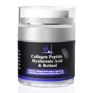 HM Collagen Peptide Cream with Hyaluronic Acid, Retinol & Vitamin E | Anti-Wrinkle & Hydrating Face Moisturizer | Firms & Smooths for a Youthful Glow