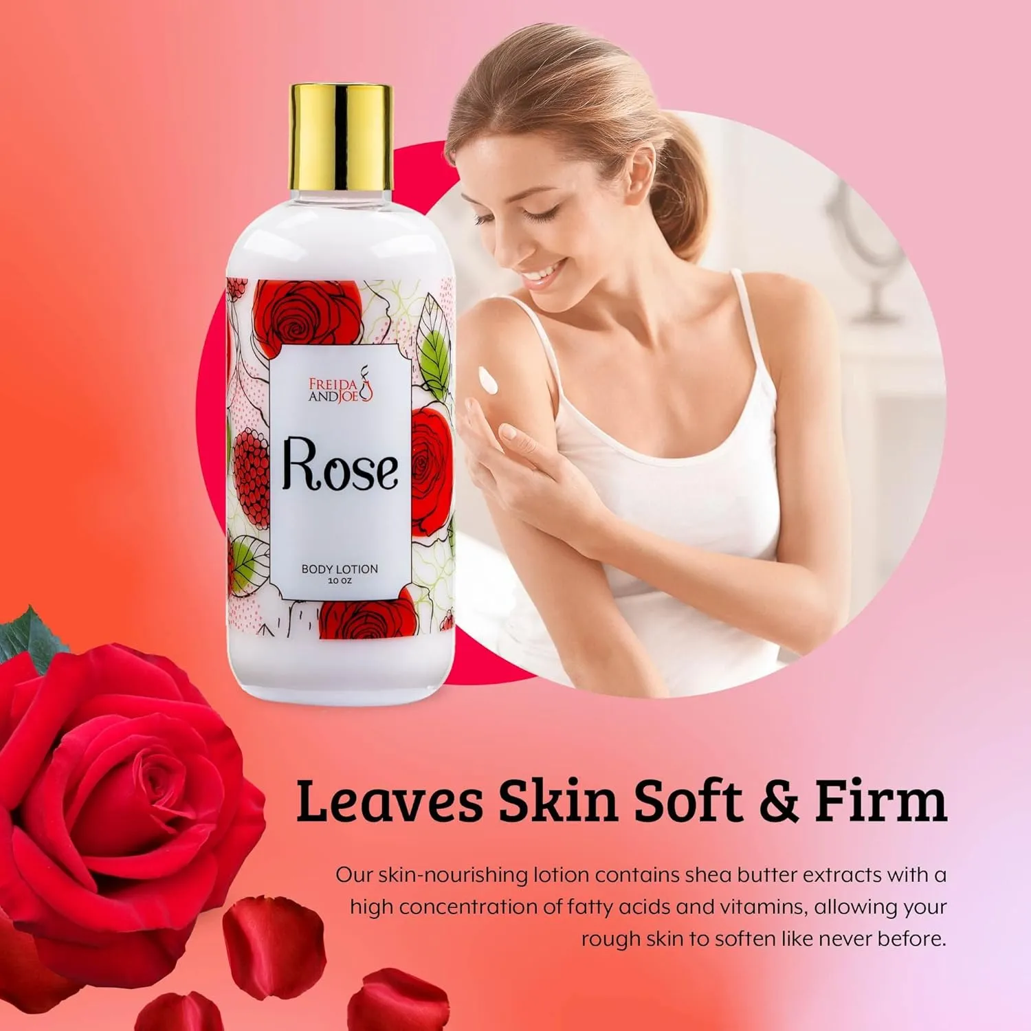 Home Spa Gift Fragrance Body Lotion Luxury Firming Scented 10oz Deep Moisturizing Fragrance Body Lotion for Women (Rose)