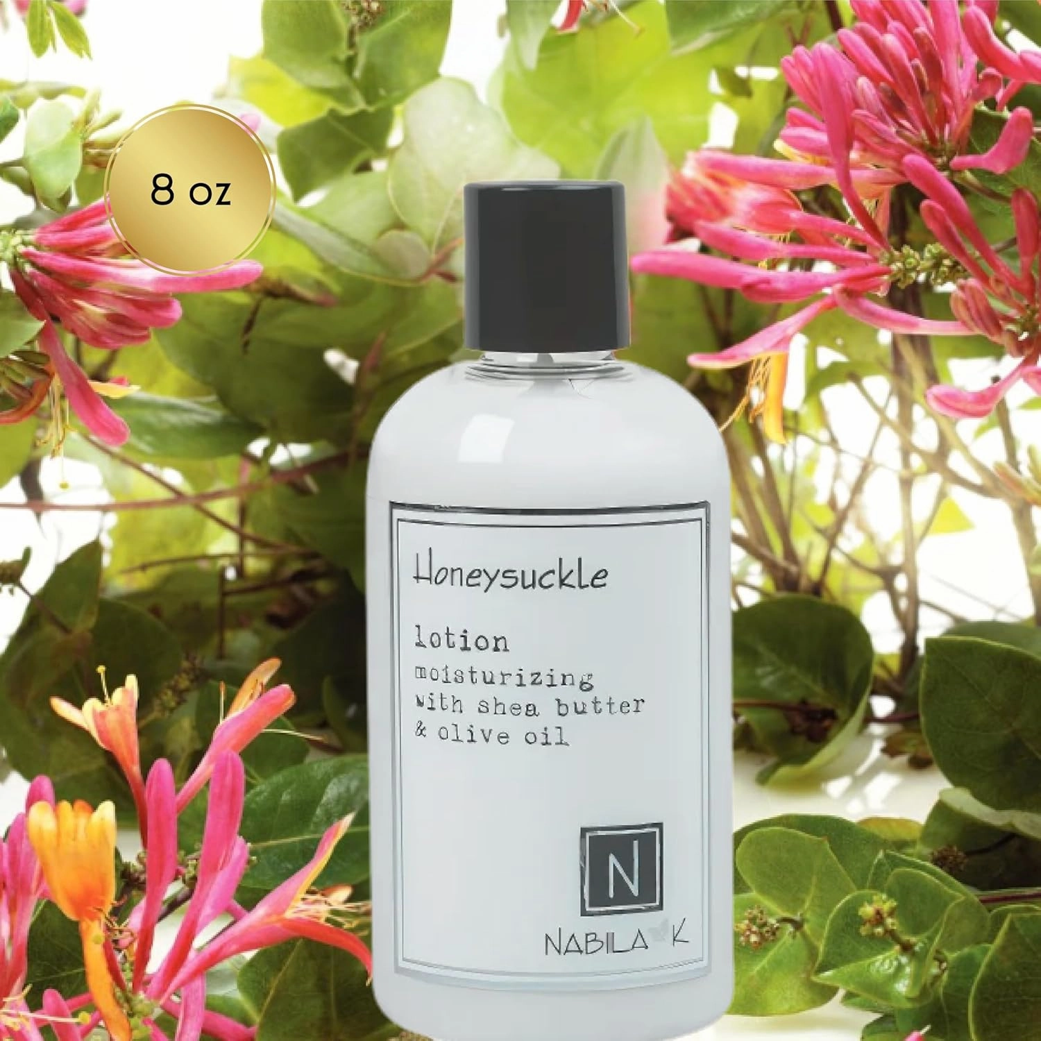 Honeysuckle Body Lotion - Moisturizer for Body, Hands and Feet - Aloe Vera & Water Based - Shea Butter & Olive Oil - Naturally Scented - 8 oz