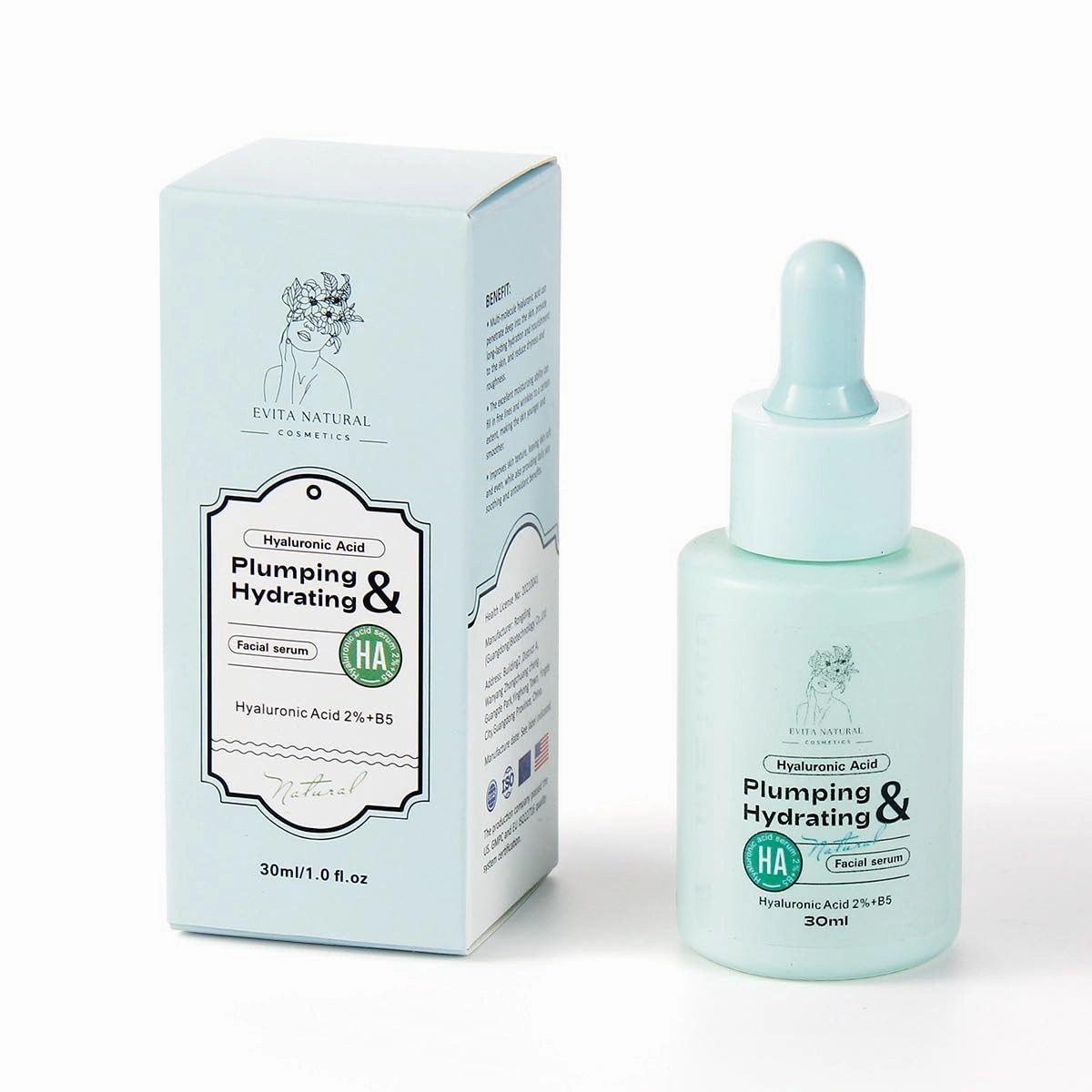 Hyaluronic Acid Serum 100% Natural Moisturizer with Vitamin B5 for Face and Neck. Dermatologically tested, Cruelty-Free, Paraben Free - 1 fl oz