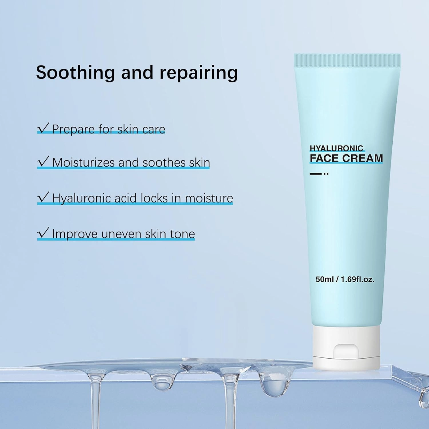 Hyaluronic Cream for Face, Hydrating Moisturizer for Sensitive & Oily Skin, Skin Barrier Repair Cream with Soothing & Nourishing Formula, Lightweight Korean Skincare, Anti-Aging Daily Moisturizer (3)