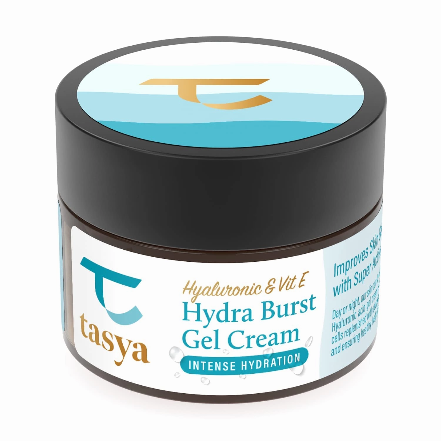 Hydra Burst Vitamin E Hyaluronic Acid Moisturizer Gel Cream - Squalane Oil, CICA - Moisture Lock Technology - Plumps Skin Elasticity - Light Weight Non Sticky Daily Use Moisturizer for face