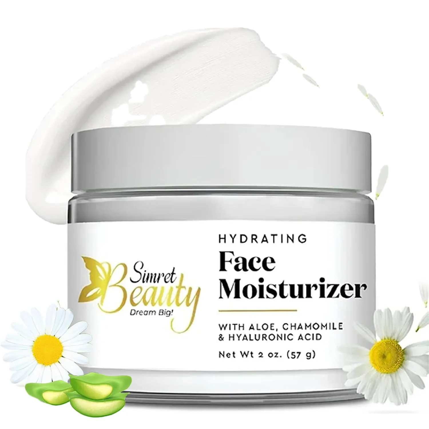 Hydrating Face Moisturizer - Daily Face Cream with Hyaluronic Acid, Vitamin E & C, Chamomile & Aloe for Oily, Acne-Prone, and Sensitive Skin - Vegan, Cruelty-Free, 2 oz