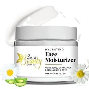 Hydrating Face Moisturizer - Daily Face Cream with Hyaluronic Acid, Vitamin E & C, Chamomile & Aloe for Oily, Acne-Prone, and Sensitive Skin - Vegan, Cruelty-Free, 2 oz