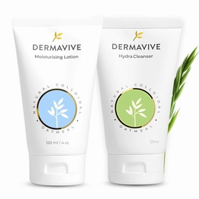 Hydrating Cleanser & Moisturizer Bundle with Vitamin E & Colloidal Oatmeal – Gentle Soap-Free Facial Cleanser   pH-Balanced Face & Body Lotion – For Dry, Sensitive Skin – 120ml Each