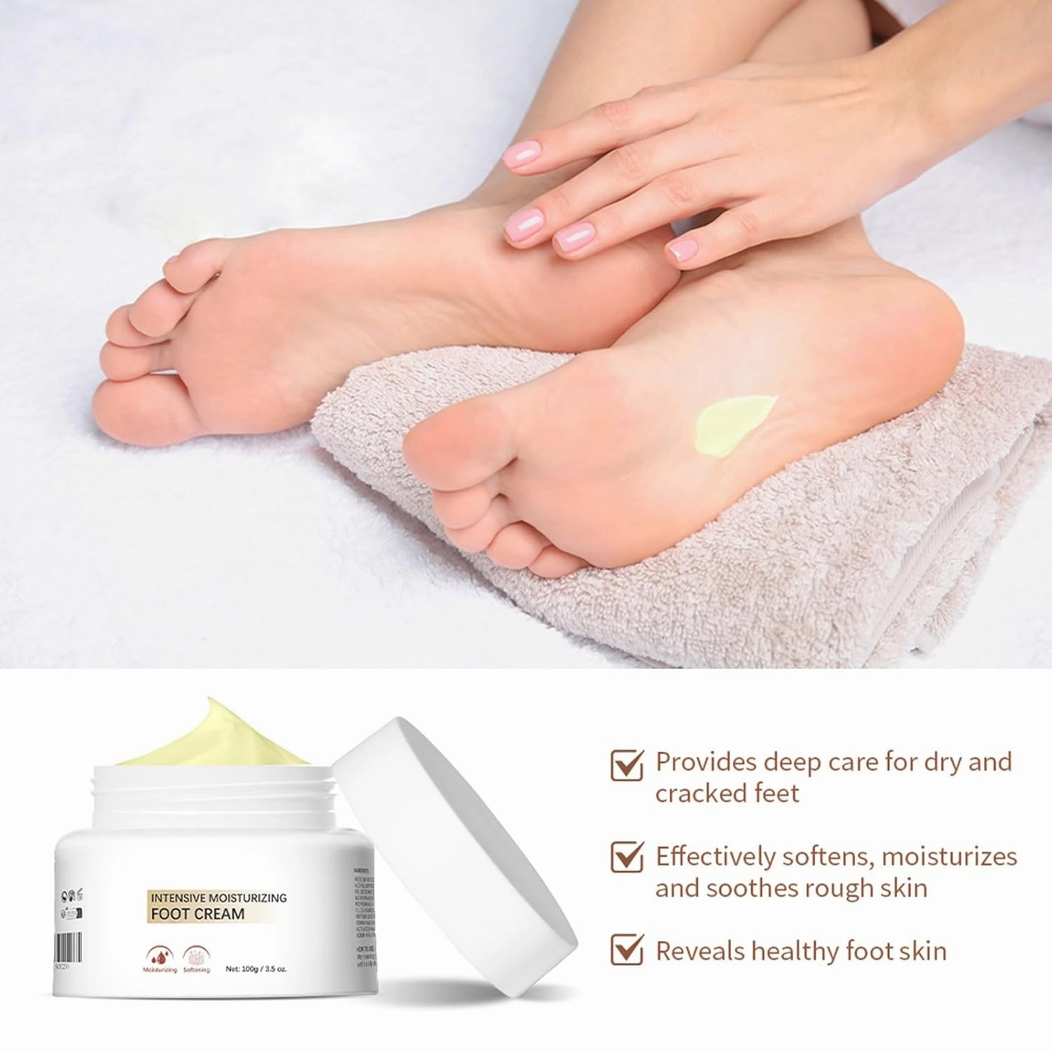 Hydrating Foot Cream, Heel Balm for Dry Cracked Feet, Intensive Foot Lotion with Shea Butter & Jojoba Oil for Cracked Heel Care, Foot Cream for Women Men Adult Teens (3pcs, 3.5 Oz)