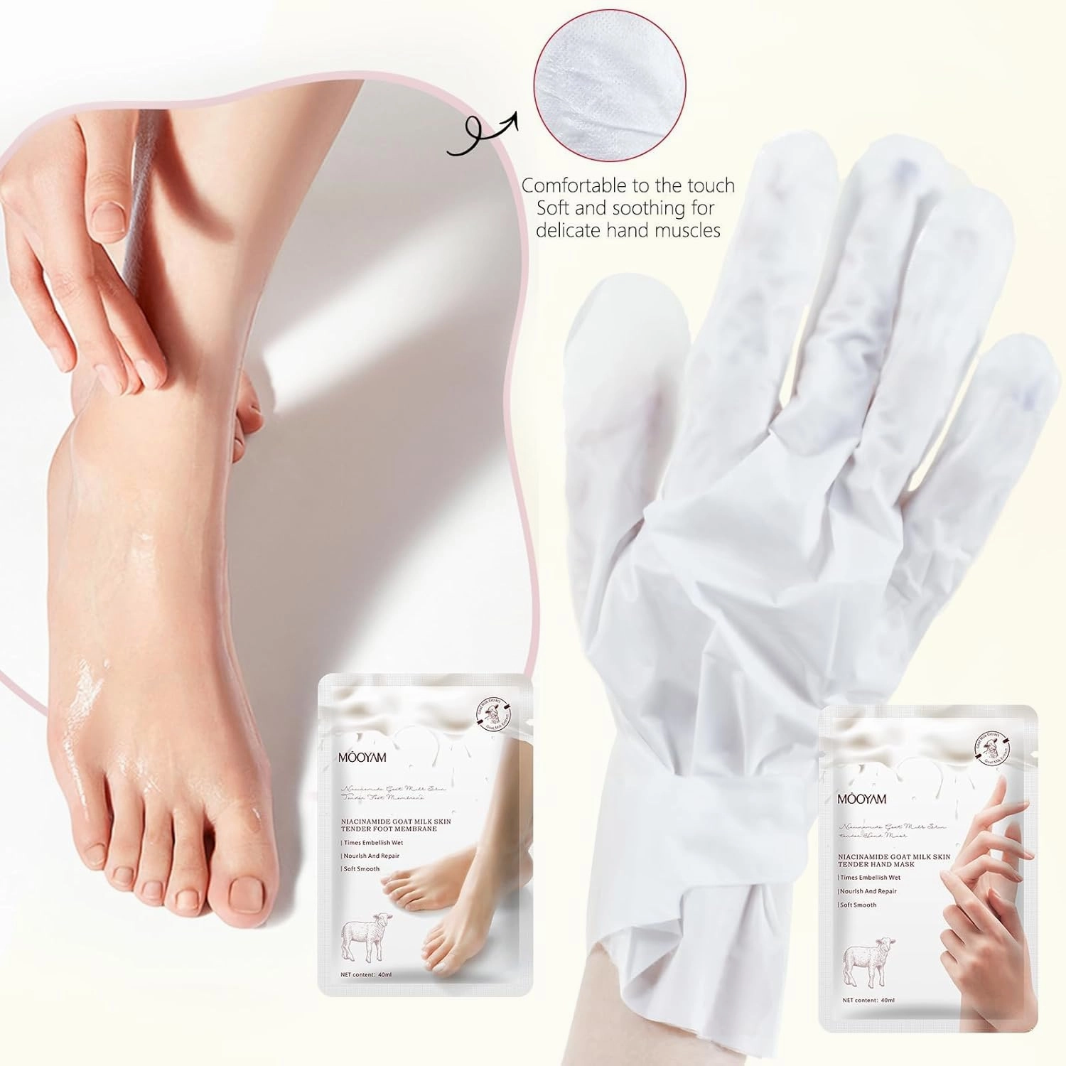 Hydrating Hand Foot Masks Set,Moisturizing Hand Mask for Dry Hand,Hydrating Foot Mask for Dry Cracked Feet,6 Pack Glove Mask & 6 Pack Socks Mask for Women（Milk）