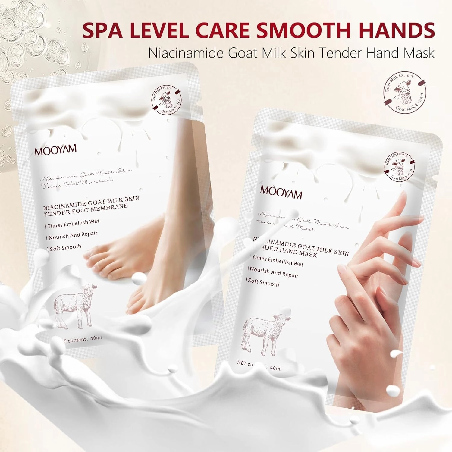 Hydrating Hand Foot Masks Set,Moisturizing Hand Mask for Dry Hand,Hydrating Foot Mask for Dry Cracked Feet,6 Pack Glove Mask & 6 Pack Socks Mask for Women（Milk）