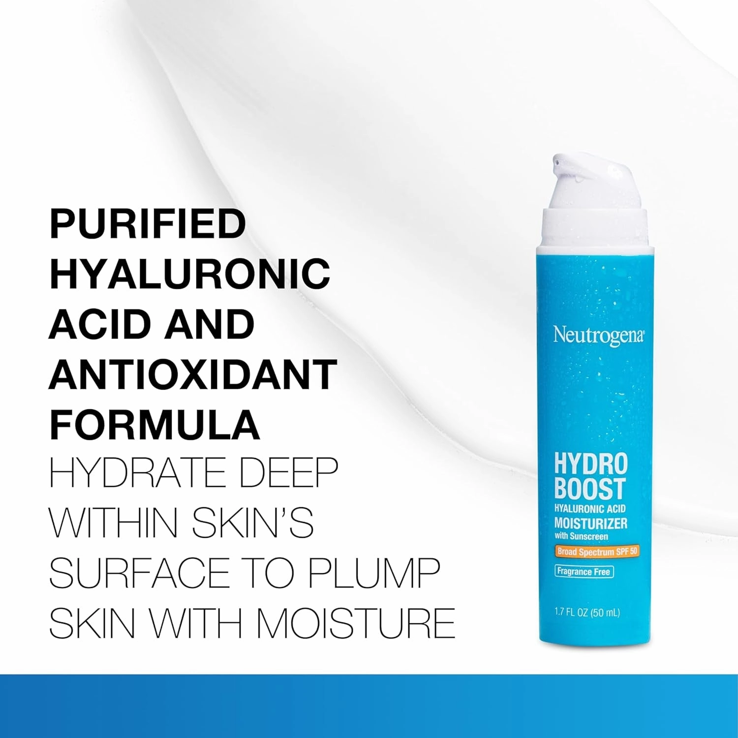 Hydro Boost Hyaluronic Acid Facial Moisturizer with Broad Spectrum SPF 50 Sunscreen, Daily Water Gel Face Moisturizer to Hydrate & Soothe Dry Skin, Fragrance-Free, 1.7 Fl. Oz