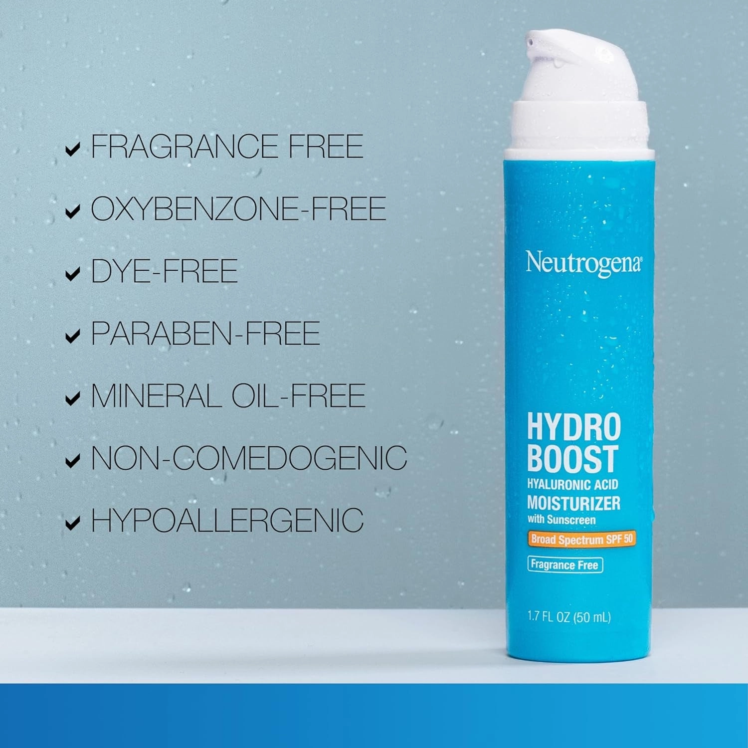 Hydro Boost Hyaluronic Acid Facial Moisturizer with Broad Spectrum SPF 50 Sunscreen, Daily Water Gel Face Moisturizer to Hydrate & Soothe Dry Skin, Fragrance-Free, 1.7 Fl. Oz