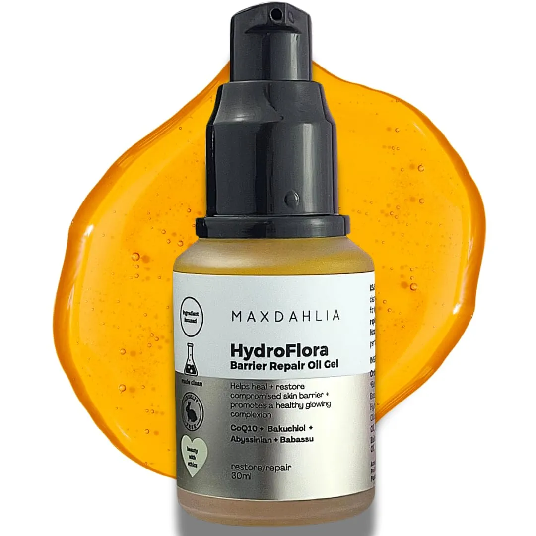 Hydroflora Barrier Repair Oil Gel – Lightweight Moisturizer for Dry, Sensitive Skin – Hydrating Face Oil with CoQ10 & Bakuchiol – Non-Comedogenic, Anti-Aging, Skin Barrier Support