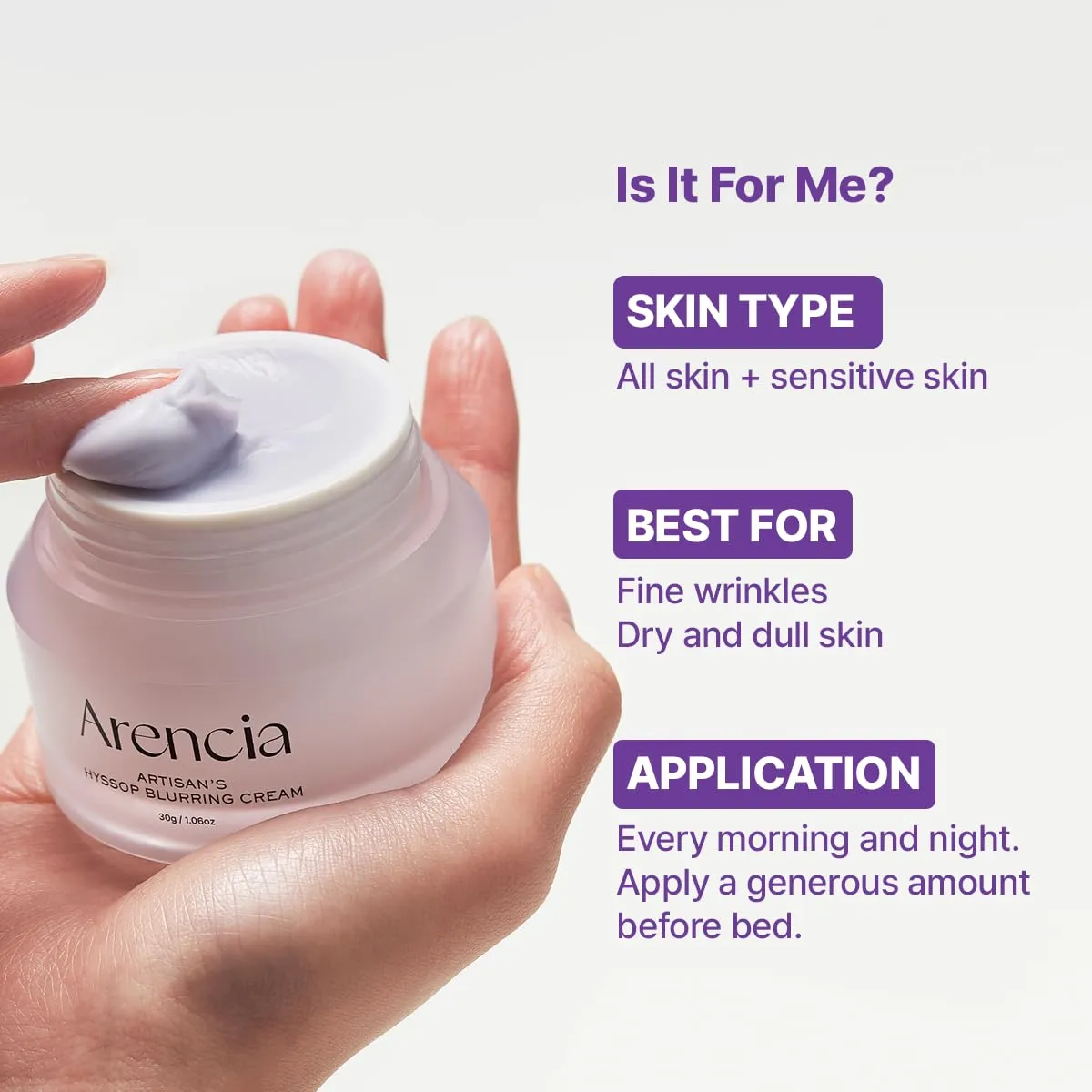 Hyssop Blurring Cream, Intense Collagen Face Moisturizer & Night Repair Cream for Anti-Aging, Nourishing Skin Barrier, Premium Korean Skincare, 1oz