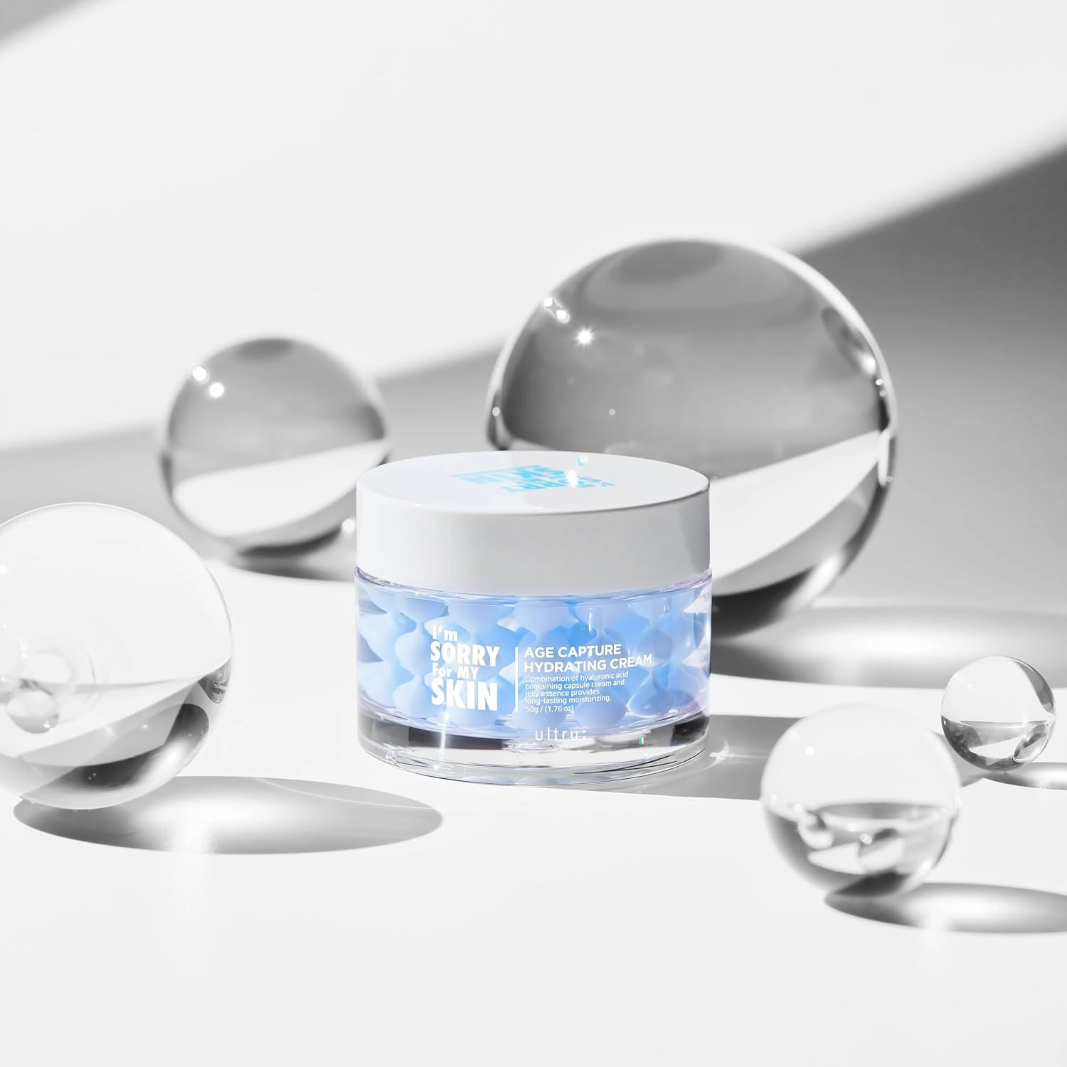 I'M SORRY FOR MY SKIN Age Capture Facial Cream, Korean Skin Care Moisturizer for Face and Neck with Hyaluronic Acid, Anti-Aging, Wrinkle Gel-Cream for Women (Blue - Hydrating Cream, 1.76 oz)