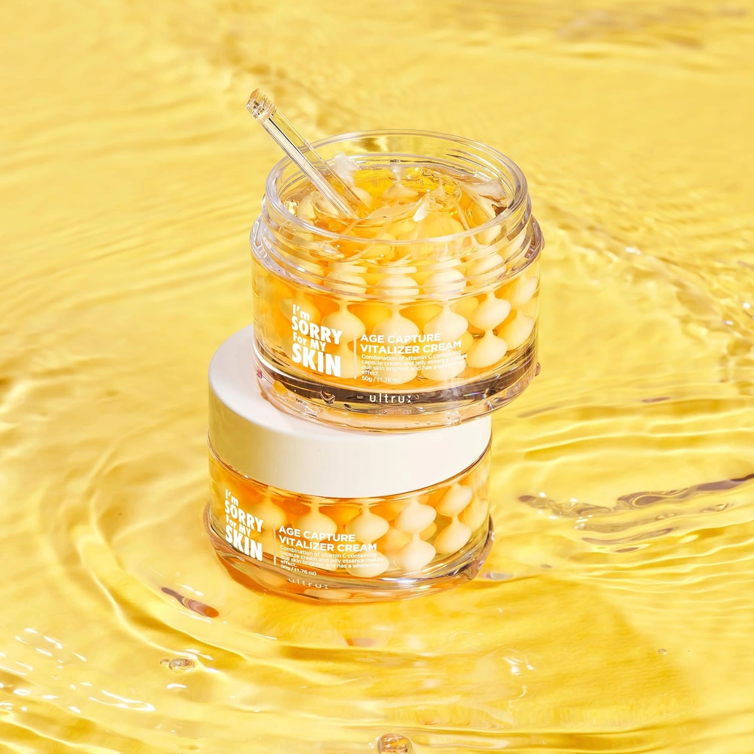 I'M SORRY FOR MY SKIN Age Capture Facial Cream, Korean Skin Care Moisturizer for Face and Neck with Hyaluronic Acid, Anti-Aging, Wrinkle Gel-Cream for Women (Yellow - Vitalizer Cream, 1.76 oz)