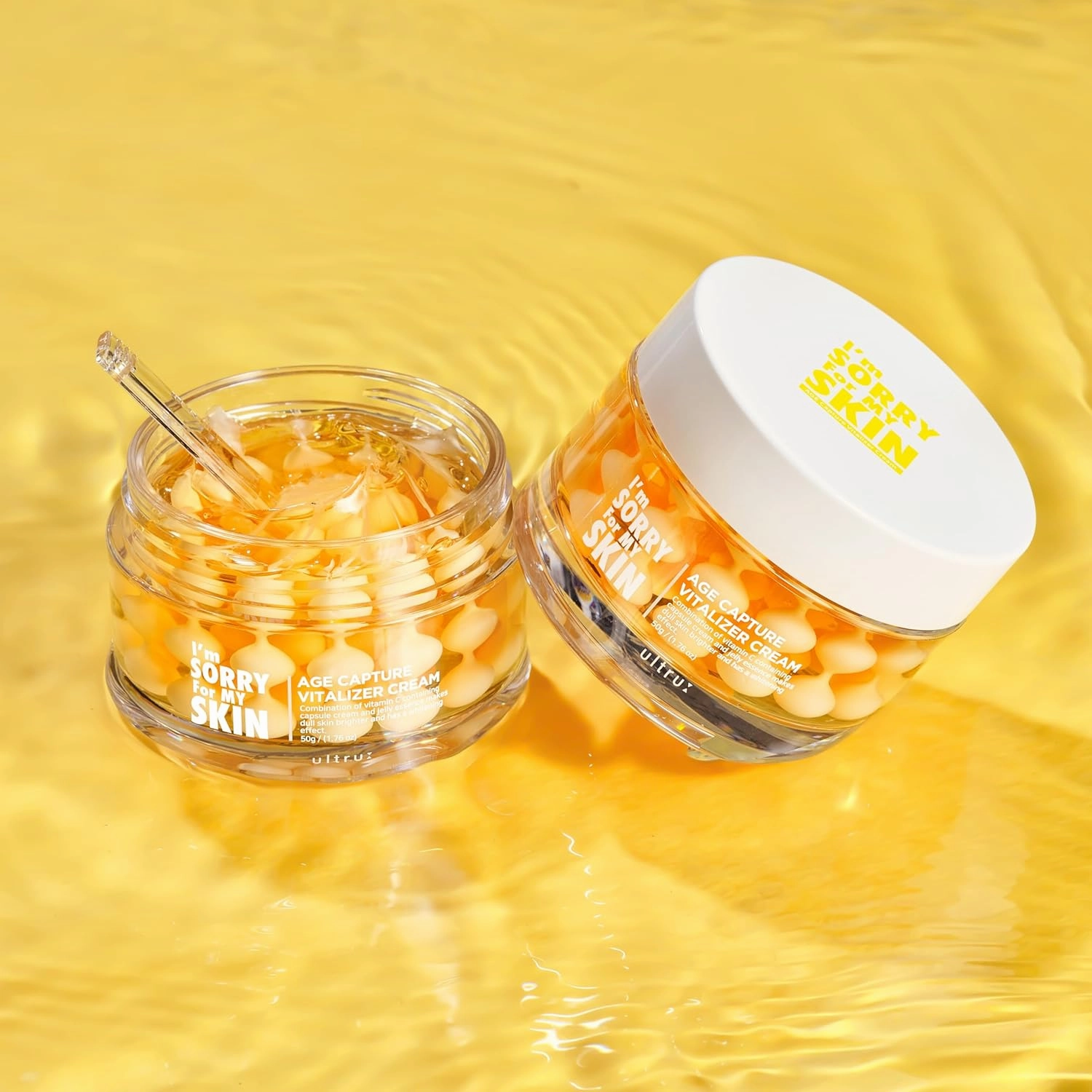 I'M SORRY FOR MY SKIN Age Capture Facial Cream, Korean Skin Care Moisturizer for Face and Neck with Hyaluronic Acid, Anti-Aging, Wrinkle Gel-Cream for Women (Yellow - Vitalizer Cream, 1.76 oz)