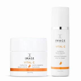 IMAGE Skincare VITAL C Facial Cleanser and Night Cream Bundle, with VITAL C Hydrating Facial Cleanser and Hydrating Repair Crème