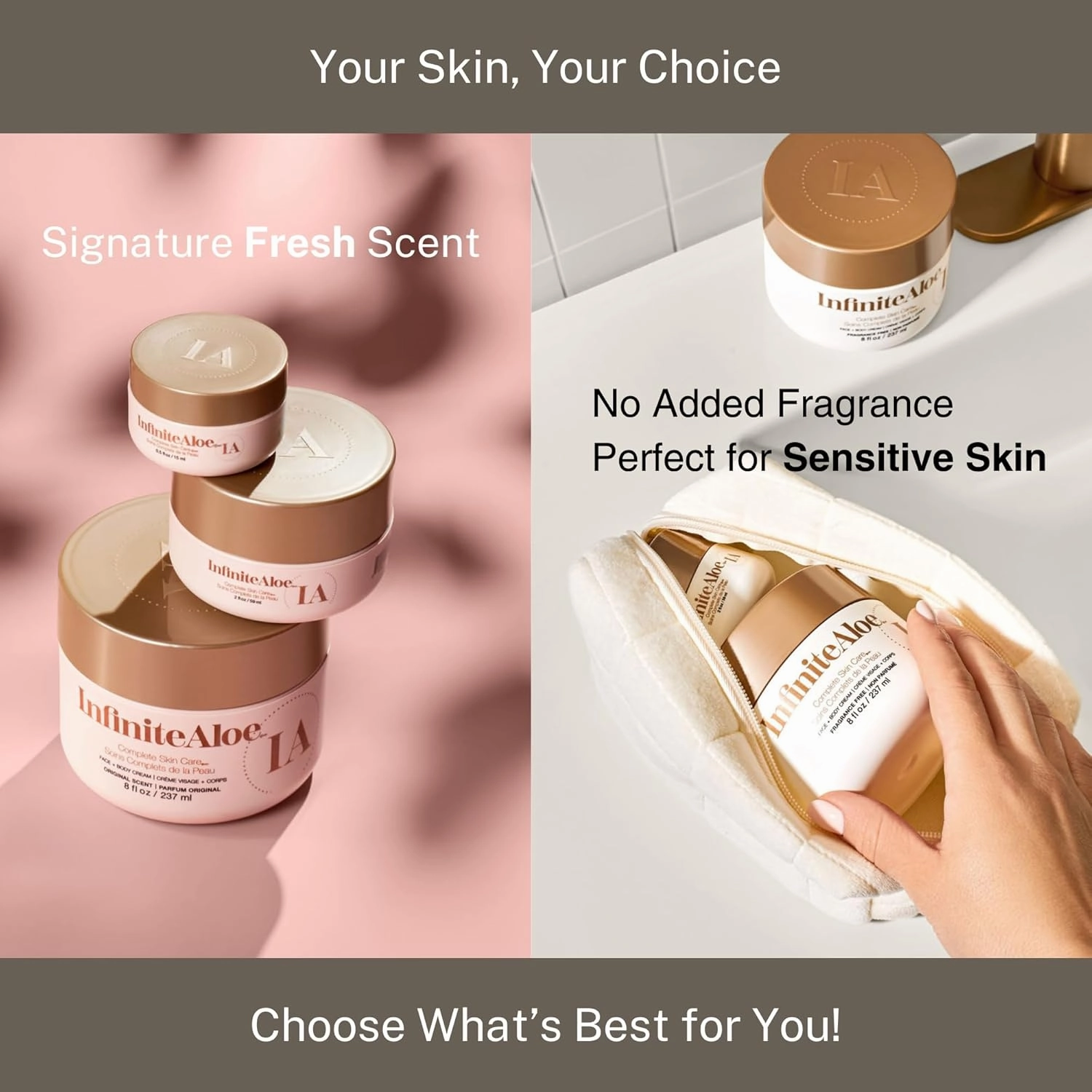 InfiniteAloe Complete Skin Care, Aloe Vera Powered Face and Body Cream for All Skin Types, Dry Skin Everyday Hero, Original Scent - Large Jar 8 oz & 2 Travel Jar 0.5 oz