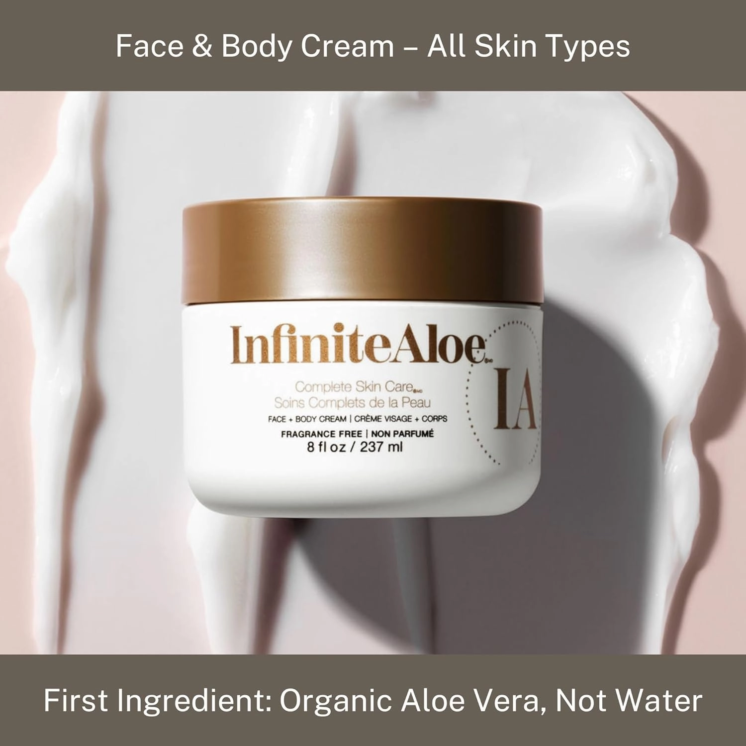 InfiniteAloe Complete Skin Care, Aloe Vera Powered Face and Body Cream for All Skin Types, Dry Skin Everyday Hero, Original Scent - Large Jar 8 oz & 2 Travel Jar 0.5 oz