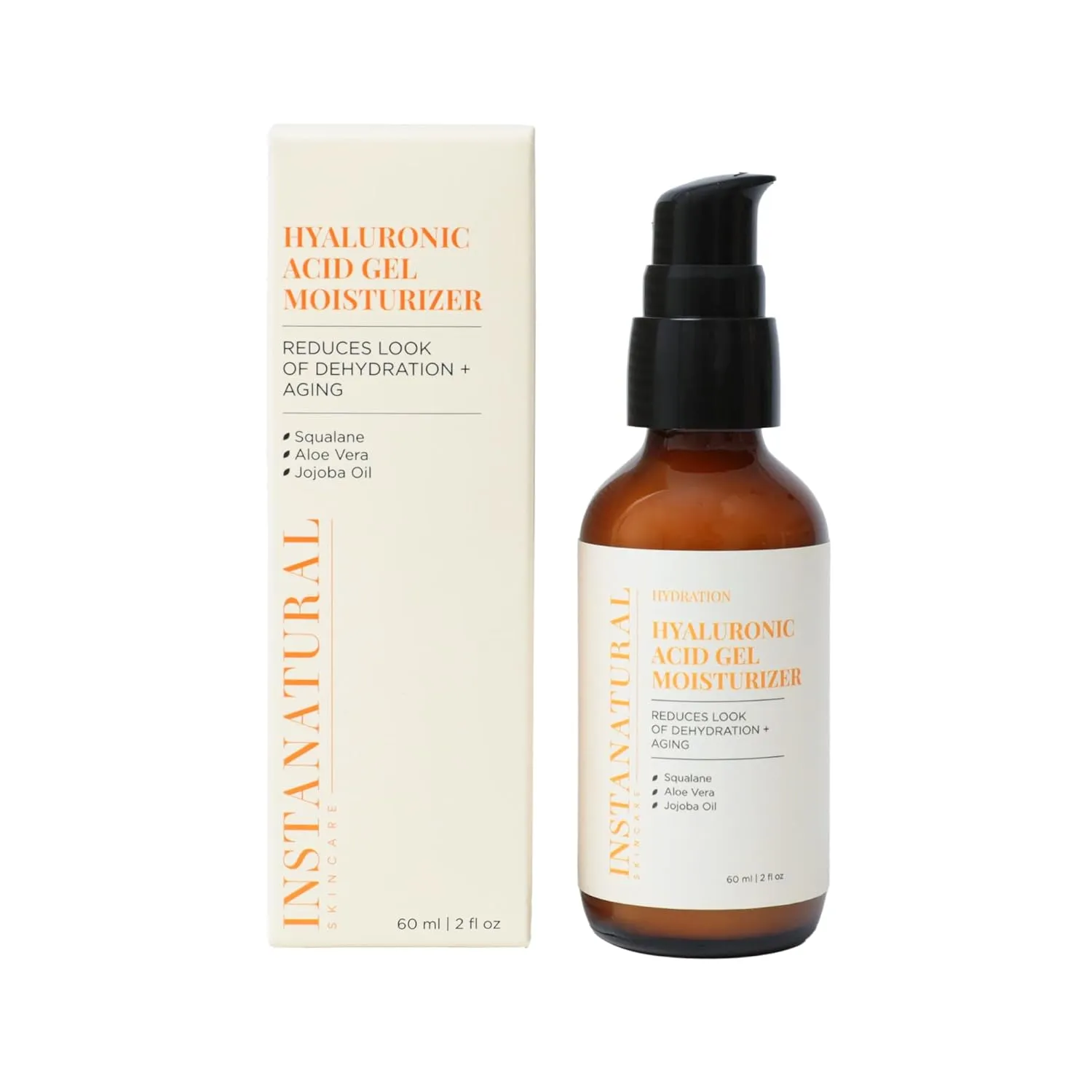 InstaNatural Hyaluronic Acid Gel Moisturizer with Squalane, Aloe Vera, Jojoba Oil | Deep Hydration Formula that Reduces the Look of Dehydration and Aging
