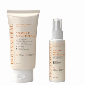 InstaNatural Skin Care Vitamin C SPF 50 Sunscreen Lotion & SPF 30 Make Up Setting Spray Bundle, Lightweight, Non-Greasy formula for Body & Face, UVA, UVB Sunblock, with Aloe Vera & Botanicals