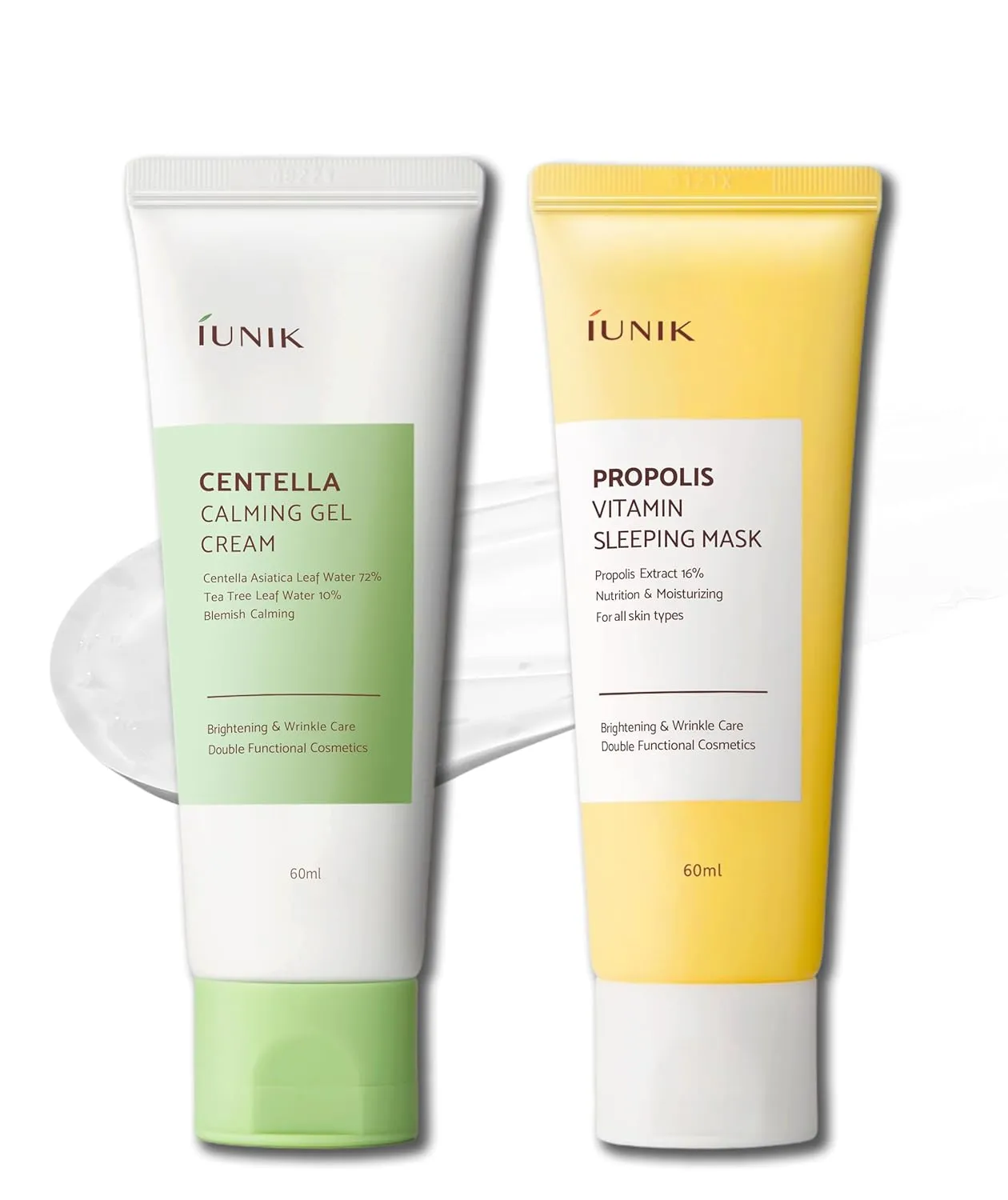 IUNIK Centella Calming Gel Cream & Propolis Vitamin Glow Sleeping Mask Overnight Moisturizer Hydrating Cream Centella Asiatica Anti-sagging Firming Lifting Blemish Care Toning Korean Skincare