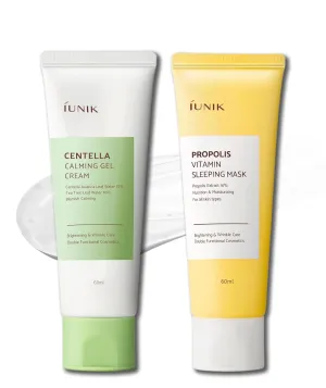 IUNIK Centella Calming Gel Cream & Propolis Vitamin Glow Sleeping Mask Overnight Moisturizer Hydrating Cream Centella Asiatica Anti-sagging Firming Lifting Blemish Care Toning Korean Skincare