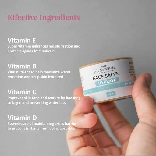 J&L Naturals Hydrating Face Salve Dry Skin Face Moisturizer | Organic Ingredients, 100% Natural, Eco-Friendly | Cruelty Free, Vegan, Paraben Free (1-Pack)