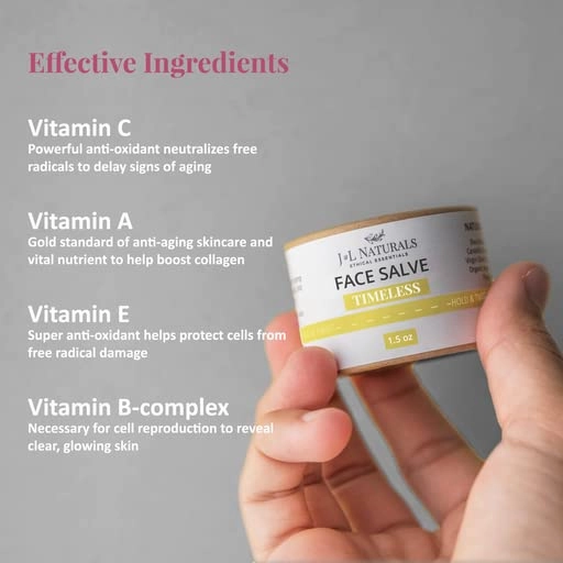 J&L Naturals Sustainable Face Salve & Anti Aging Cream for Dry, Mature Skin | Organic Ingredients, 100% Natural, Eco-Friendly | Cruelty Free, Vegan, Paraben Free (1-Pack)