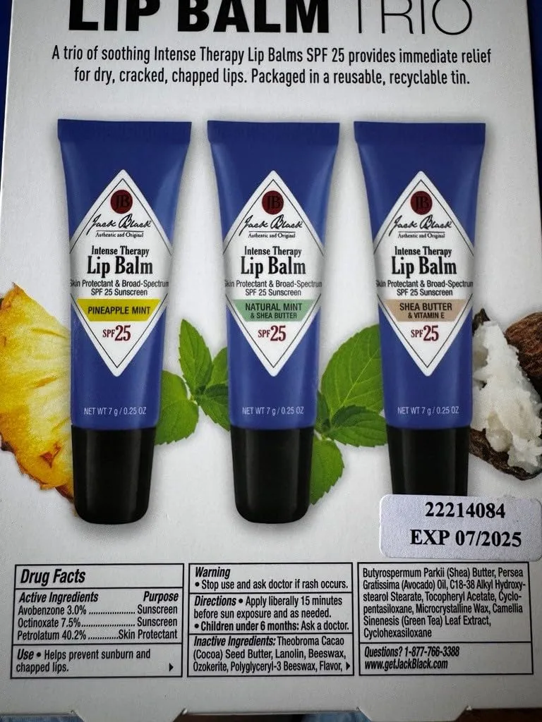 Jack Black Intense Therapy Lip Balm - Jack Black Lip Balm SPF 25 Sunscreen, SPF Lip Balm for Chapped Lips, Lip Sunscreen, Lip SPF, Lip Moisturizer for Dry Lips, Lip Balm with SPF, Lip Protection