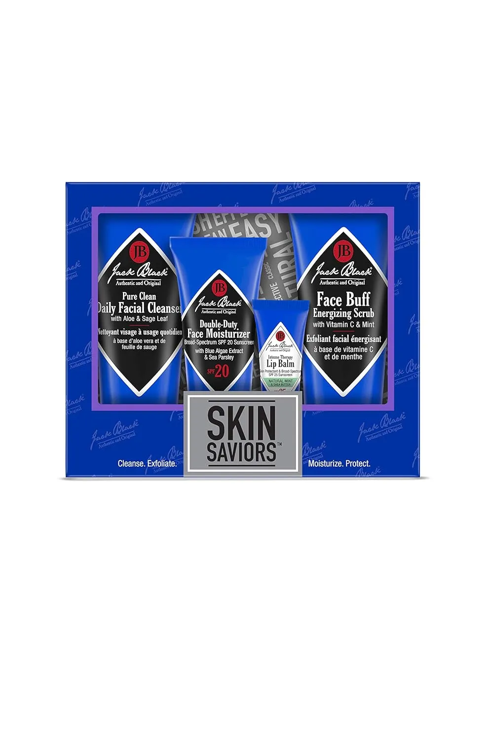 Jack Black Skin Saviors Set - Jack Black Face Wash and Moisturizer Set with Lip Balm SPF 25 and Mens Face Scrub, Jack Black Skin Care Set, Mens Skin Care Kit, Mens Skincare Gift Set, Jack Black Set