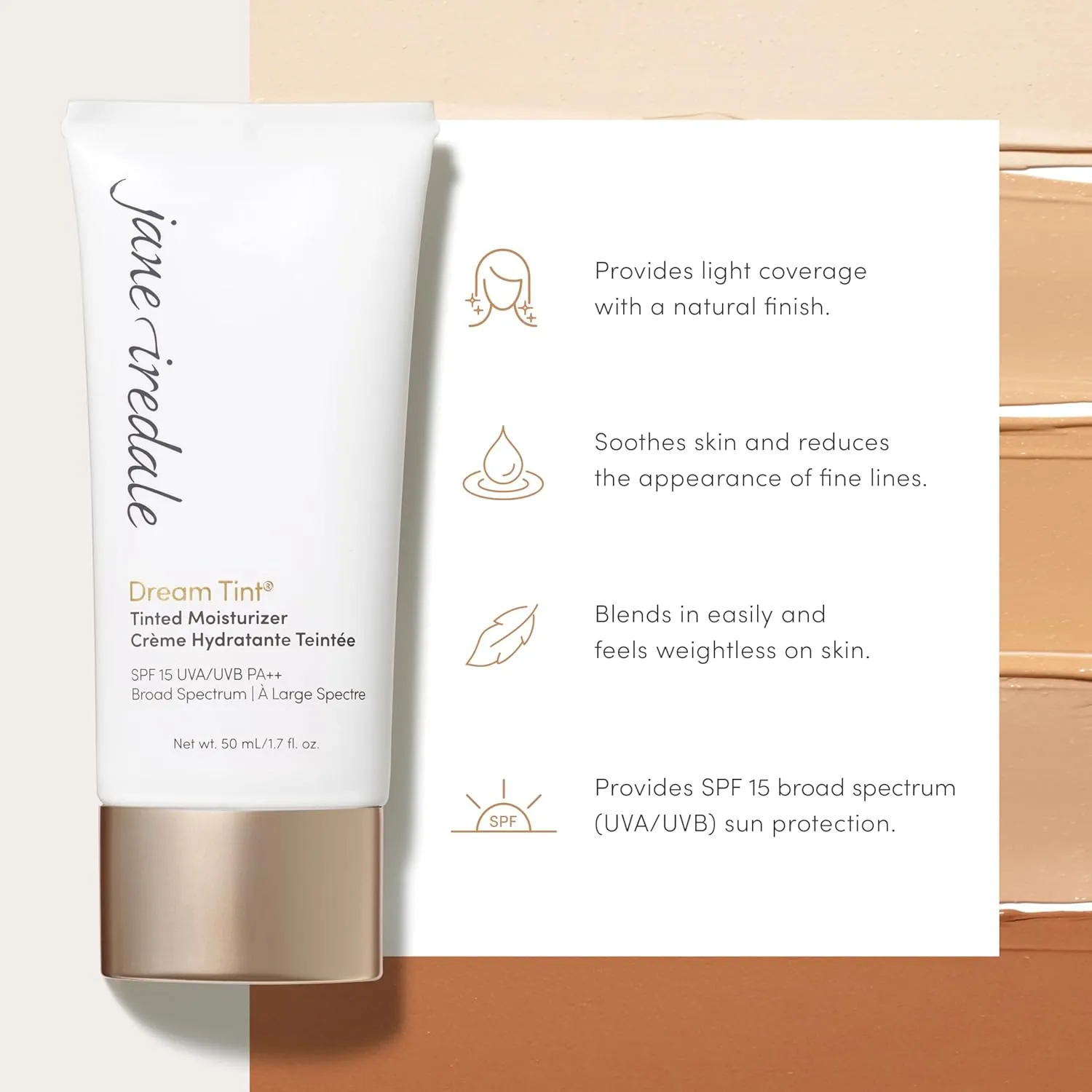 jane iredale Dream Tint, Lightweight Tinted Moisturizer with SPF 15, Provides Sheer Coverage, For All Skin Types, Vegan & Cruelty-Free Makeup