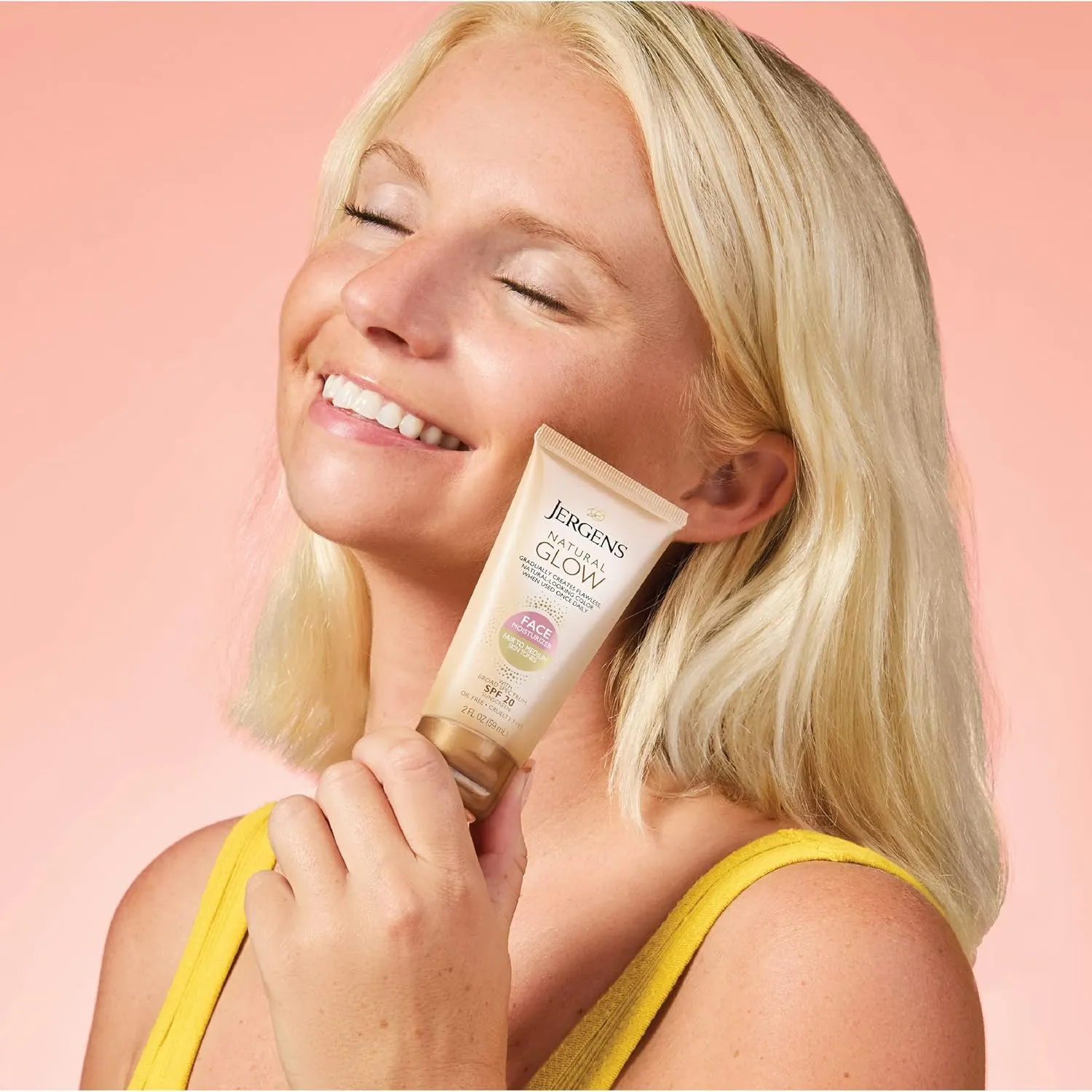 Jergens Natural Glow Face Self Tanner Body Lotion with SPF 20, Fair to Medium Skin Tone, Sunless Tanning, Daily Facial Sunscreen, Oil Free, Broad Spectrum UVA and UVB Protection, 2 Oz