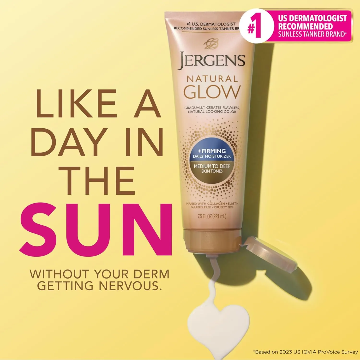 Jergens Natural Glow  Firming Self Tanner Body Lotion, Medium to Deep Skin Tone, Sunless Tanning Moisturizer with Collagen and Elastin, Helps to Visibly Reduce Cellulite, 7.5 Oz, Pack of 2
