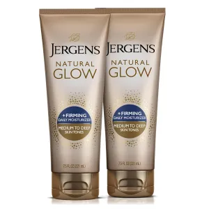 Jergens Natural Glow  Firming Self Tanner Body Lotion, Medium to Deep Skin Tone, Sunless Tanning Moisturizer with Collagen and Elastin, Helps to Visibly Reduce Cellulite, 7.5 Oz, Pack of 2