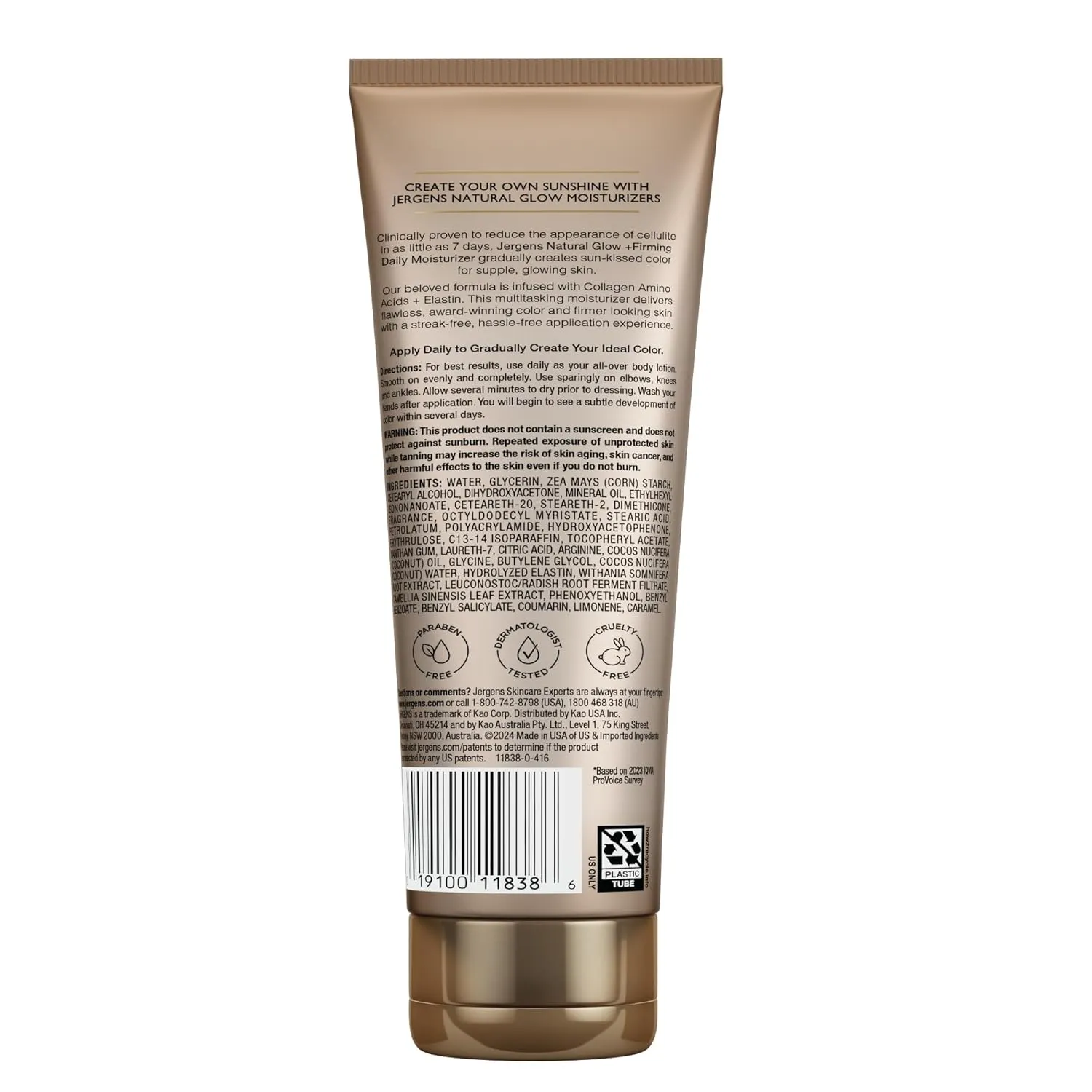 Jergens Natural Glow  Firming Self Tanner Body Lotion, Medium to Deep Skin Tone, Sunless Tanning Moisturizer with Collagen and Elastin, Helps to Visibly Reduce Cellulite, 7.5 Oz, Pack of 2