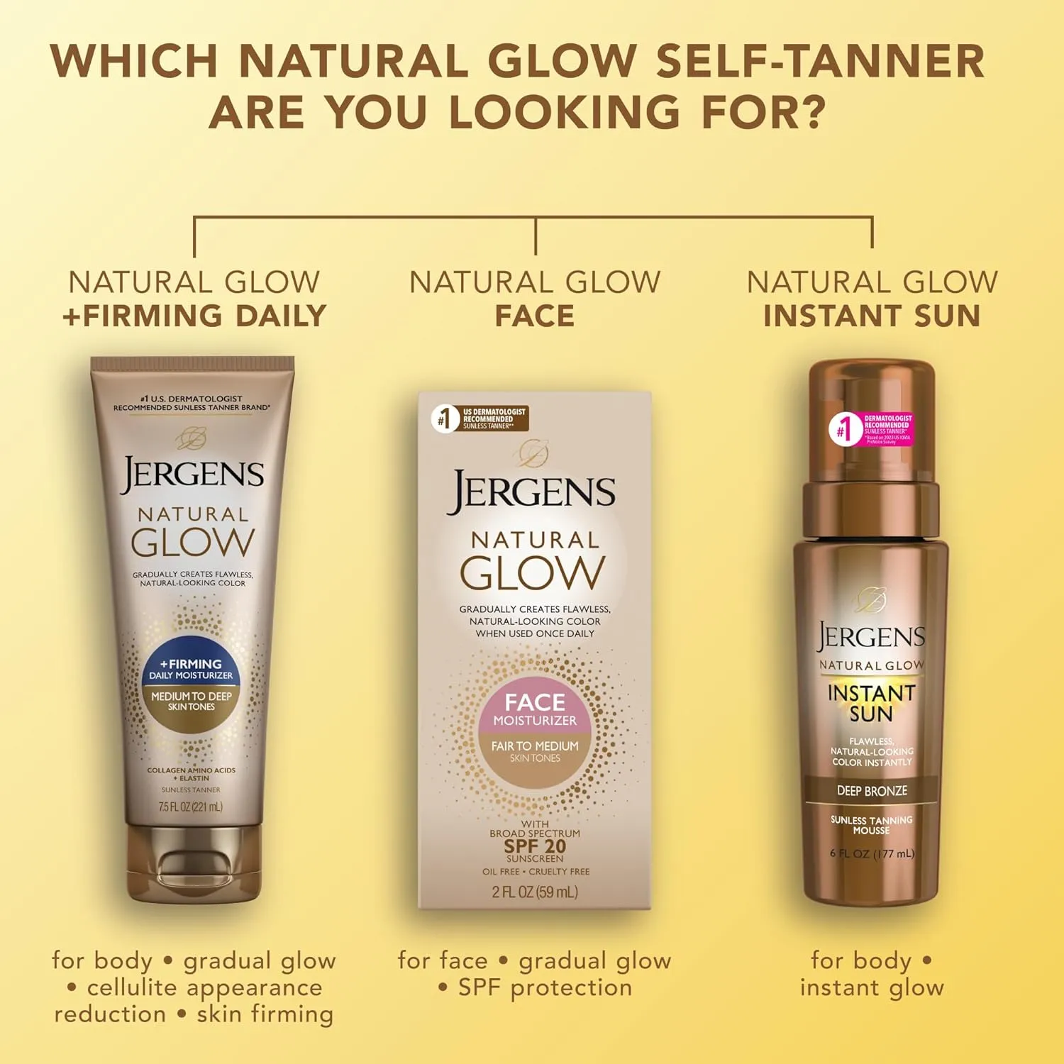 Jergens Natural Glow  Firming Self Tanner Body Lotion, Medium to Deep Skin Tone, Sunless Tanning Moisturizer with Collagen and Elastin, Helps to Visibly Reduce Cellulite, 7.5 Oz, Pack of 2